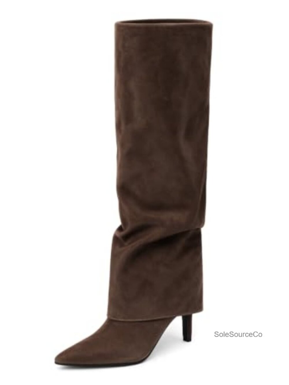 Slouchy Knee High Boots Pointed Toe Kitten Heel Faux Leather